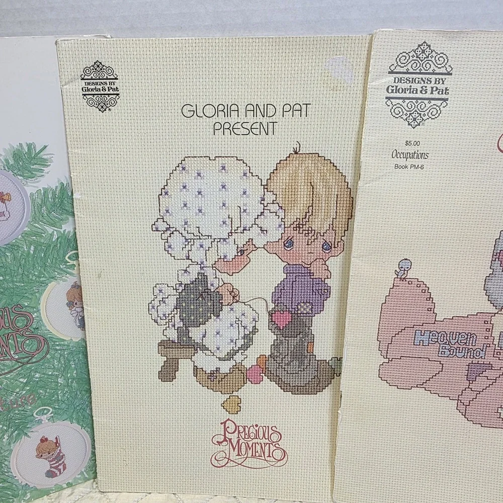 Lot Of 4 Vintage Precious Moments Cross Stitch Pattern Books Gloria & Pat 1980s